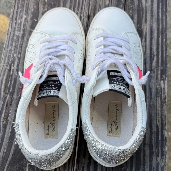 Vintage Havana womens White and Pink Glitter Sneakers - Picture 1 of 7